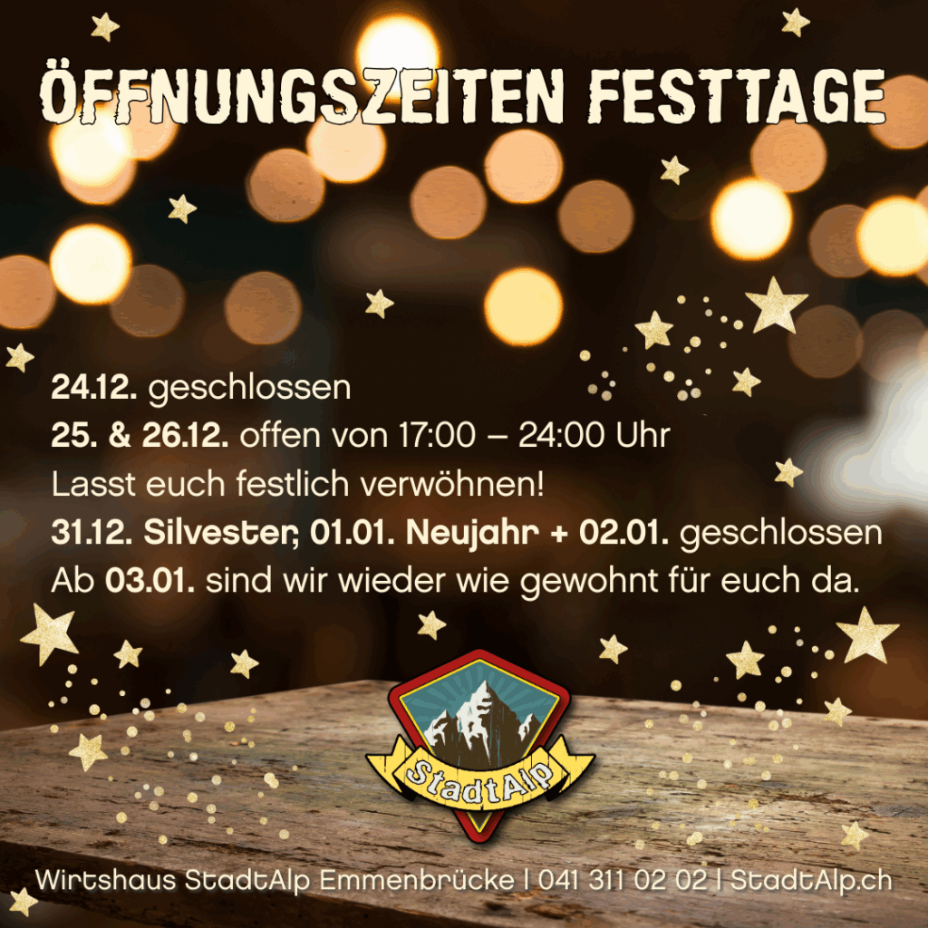 Öffnungszeiten über die Festtage